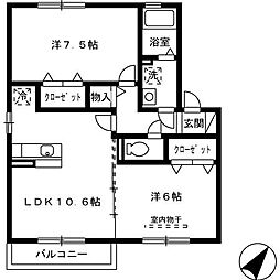 パークハイム　D棟 2階2LDKの間取り