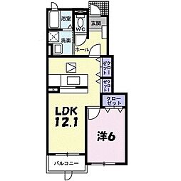 シャトレ小竹　III 1階1LDKの間取り
