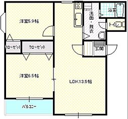 JR陸羽東線 古川駅 徒歩28分の賃貸マンション 1階2LDKの間取り