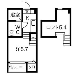 プレンフルIII 1階1Kの間取り
