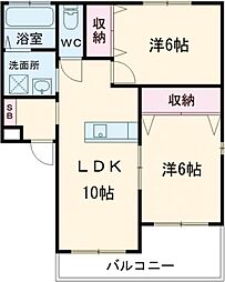 プリメーラ城南II 1階2LDKの間取り