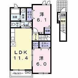 レインボーヒルI 2階2LDKの間取り