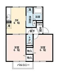 ベルジューレ・ユウ　Ａ棟 1階2DKの間取り