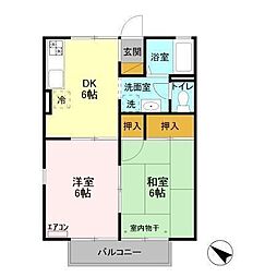 メゾンサンク 1階2DKの間取り