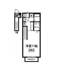 エステート泉塚 2階1Kの間取り
