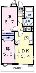 プリムローズ 1階2LDKの間取り