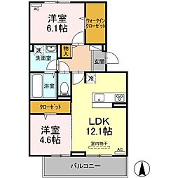 ツマサイト　A棟 2階2LDKの間取り