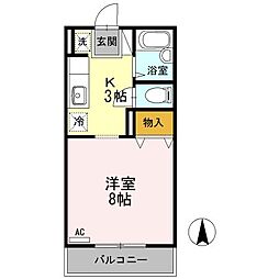 コーポブルースカイ 2階ワンルームの間取り