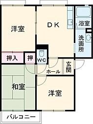 ガーデンハイツ緑ケ丘E棟 3DKの間取図画像