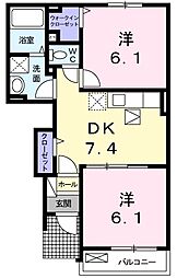 アウローラ・ヌフ1 2DKの間取図画像