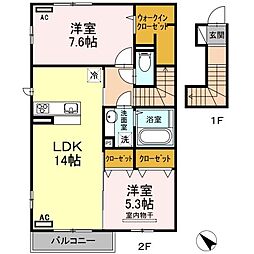 JR可部線 河戸帆待川駅 徒歩14分の賃貸アパート 2階2LDKの間取り
