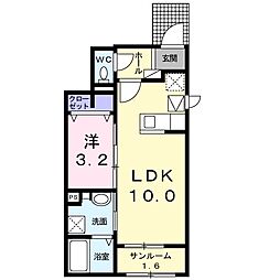 リンデン 1階1LDKの間取り