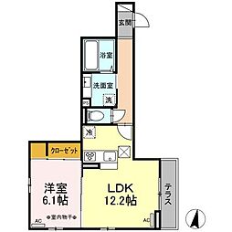 ディアコート上杉 1階1LDKの間取り