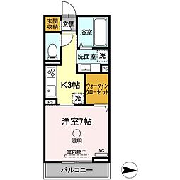 インペリアルコート 2階1Kの間取り
