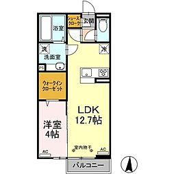 JR上越線 井野駅 4.9kmの賃貸アパート 2階1LDKの間取り