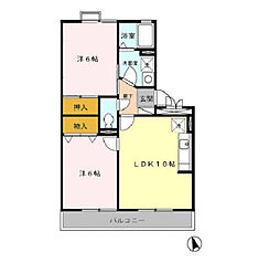 プレミアムシャトー 2階2LDKの間取り
