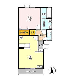 ヴェラハイツＭ 3階1LDKの間取り