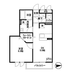 デュオコート酒折　壱番館 2階1DKの間取り