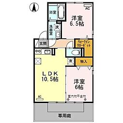 セジュールみのり　A 1階2LDKの間取り