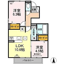 D-room樋之口 1階2LDKの間取り