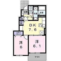 ヴィラ・エスポワールA 2DKの間取図画像