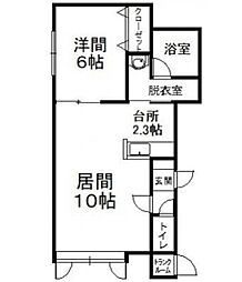カルミナＢ 2階1LDKの間取り
