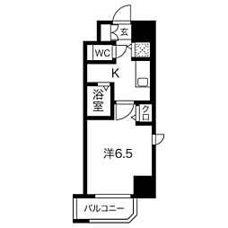 グランカリテ神戸WEST 2階1Kの間取り