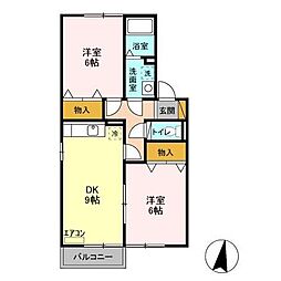 ウエストチェスター 102 1階2DKの間取り