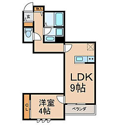 エキューム登戸 3階1LDKの間取り