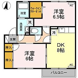 プラシード　A棟 2階2DKの間取り