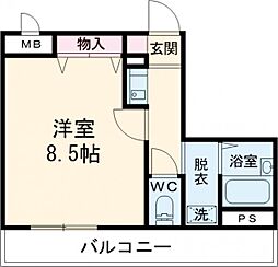 サンコークレアール 1Kの間取図画像