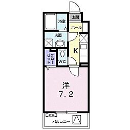 プレアデス城北 2階1Kの間取り