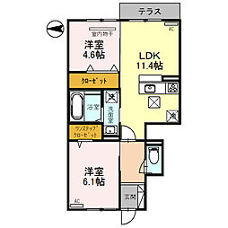 アーバンコートM 1階2LDKの間取り