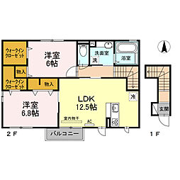 ボヌール新田3 2LDKの間取図画像