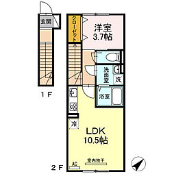 小松島ハイツ 2階1LDKの間取り