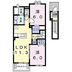 プランドール　アイ 2階2LDKの間取り