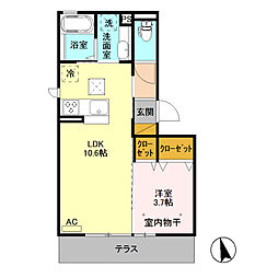 東武小泉線 竜舞駅 徒歩24分の賃貸アパート 1階1LDKの間取り