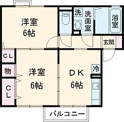エスポワール北浜 2DKの間取図画像
