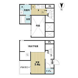 Classe上流(クラッセカミナガレ) 1階ワンルームの間取り