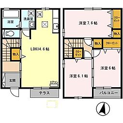 シャイニー コート　Ａ 1階3LDKの間取り