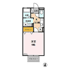 セジュール碧Ｆ 2階1Kの間取り
