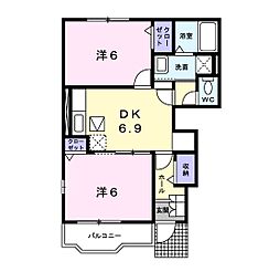 シリアス21Ｂ棟 1階2DKの間取り