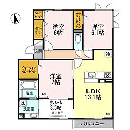 コンフォール川崎 3LDKの間取図画像