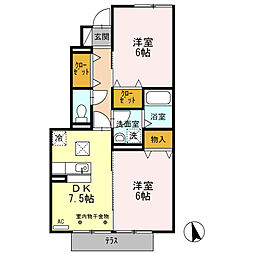 桜並木　B 1階2DKの間取り
