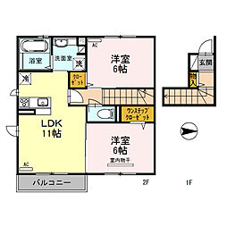 トラディシオン　A棟 2階2LDKの間取り