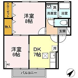 メゾン・フォンティーヌA 2DKの間取図画像
