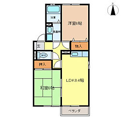 セジュールMM 2階2DKの間取り