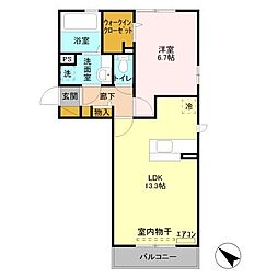 フロンティエールC 2階1LDKの間取り