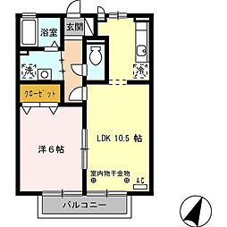 カーネリアン 2階1LDKの間取り
