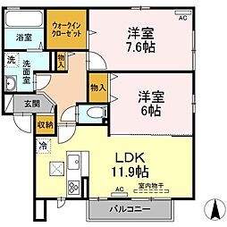ジュエル　サファイア 1階2LDKの間取り